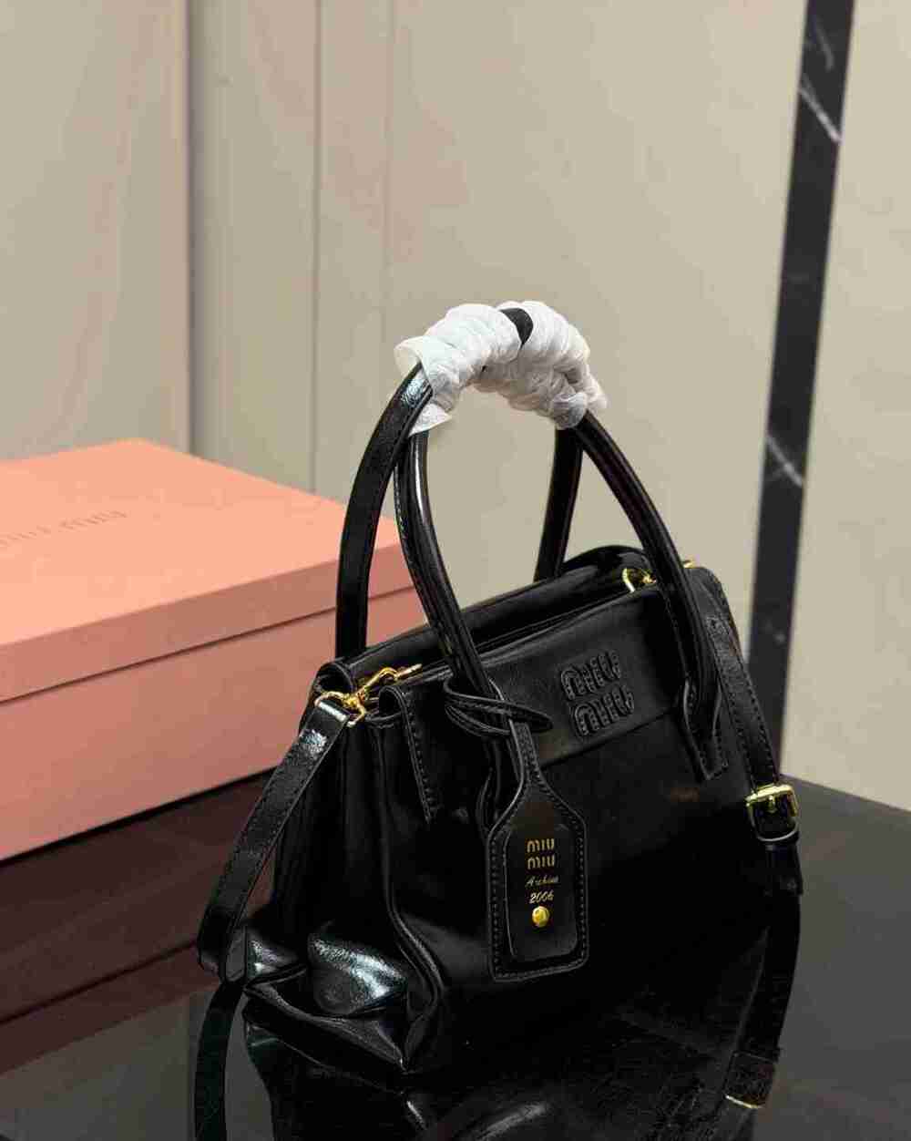Miu Miu Black Leather Top Handle Crossbody Bag